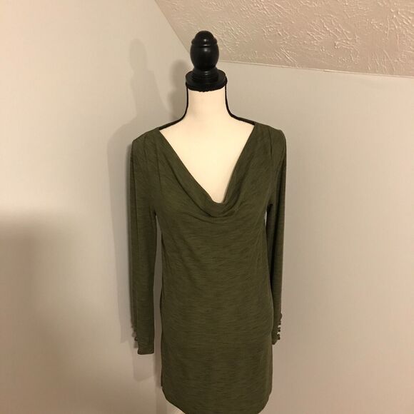 Anthropologie Pure + Good Cowlneck Jersey Green Ribbed Tunic Dress - Picture 1 of 10